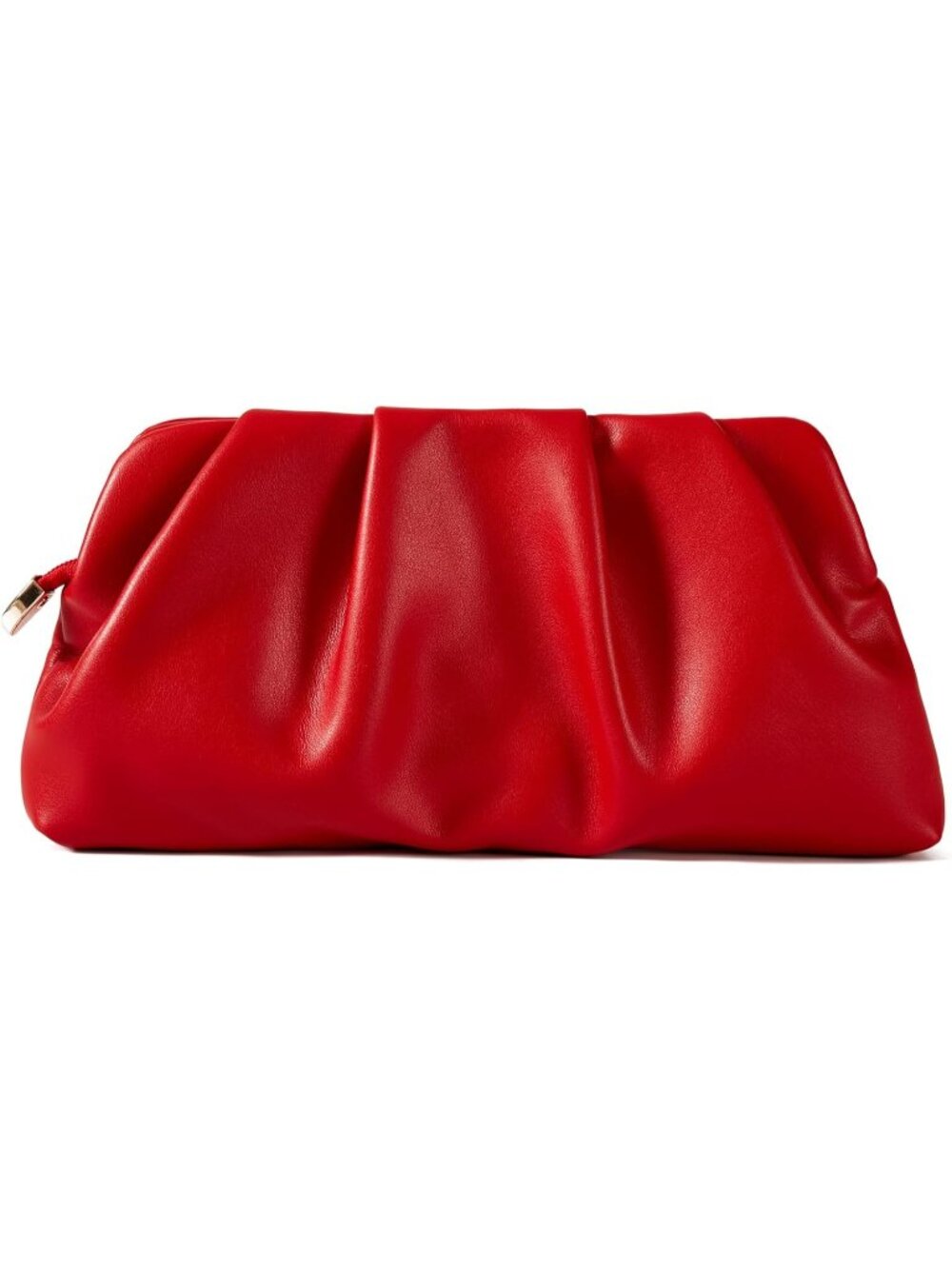 👜Women's Red Leather Ruched Clutch Purse Detachable Metal Chain Crossbody Bag